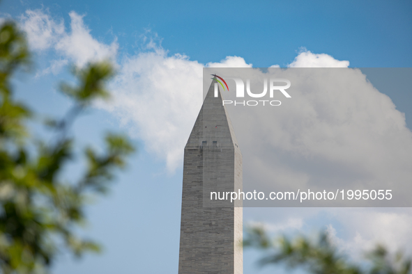 A view of the Washington Monument from the Rose Garden of the White House, On Thursday, June 1, 2017. 