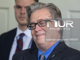 Steve Bannon, President Trump's White House Chief Strategist, was in attendance for President Trump's announcement that the United States is...