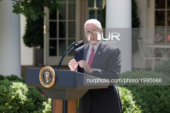 VP Mike Pence, spoke at President Trump's announcement that the United States is withdrawing from the Paris Climate Accord, in the Rose Gard...