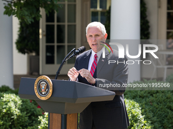 VP Mike Pence, spoke at President Trump's announcement that the United States is withdrawing from the Paris Climate Accord, in the Rose Gard...