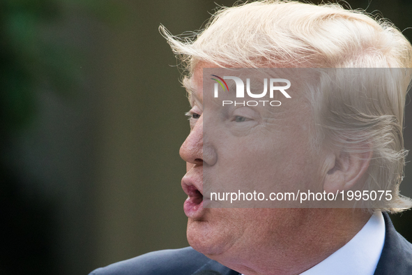 President Donald Trump made the statement that the United States is withdrawing from the Paris Climate Accord, in the Rose Garden of the Whi...