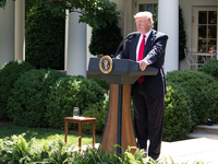 President Donald Trump made the statement that the United States is withdrawing from the Paris Climate Accord, in the Rose Garden of the Whi...