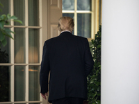 President Donald Trump heads back to the Oval Office, after speaking and making the announcement that the United States is withdrawing from...