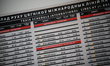 The schedule for departing trains is seen in the hall of Brest central station on 1 June,...