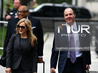 Ahead of entertainer Bill Cosby, his defense attorney Brian McMonagle and Angela Agrusa arrive for the sixth day of jury deliberations in th...