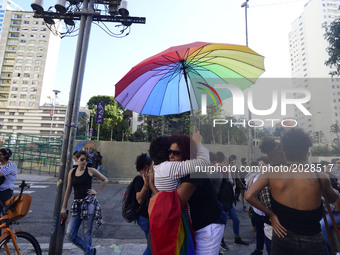 Activists participate in the Walk of Lesbian and Bisexual Women in Praça Roosevelt, central SP. The act was organized by the LGBT (lesbian,...