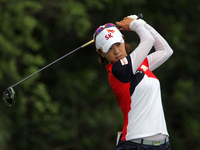 Na Yeon Choi of the Republic of Korea hits from the 8th tee during the final round of the Meijer LPGA Classic golf tournament at Blythefield...