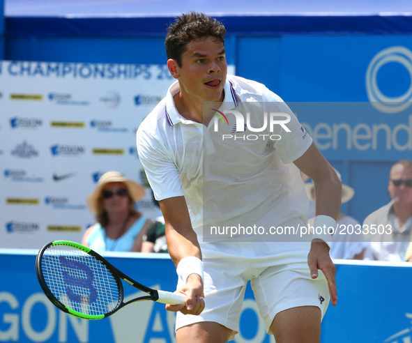Milos Raonic (CAN) against Thomas Kokkinakis  (AUS)  during Round One match on the second day of the ATP Aegon Championships at the Queen's...
