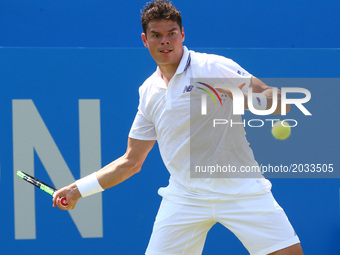 Milos Raonic (CAN) against Thomas Kokkinakis  (AUS)  during Round One match on the second day of the ATP Aegon Championships at the Queen's...
