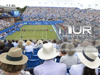 Fans warring Panama hats on the stand of the Centre Court of AEGON Championships at Queen's Club, London, on June 22, 2017. (