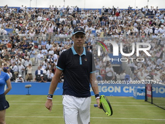 Sam Querrey of the US beats Jordan Thompson of Australia 7-6, 3-6, 6-3 in the second round of AEGON Championships at Queen's Club, London, o...
