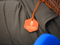 A Queen's Club member badge is seen on the Centre Court of AEGON Championships at Queen's Club, London, on June 22, 2017. (