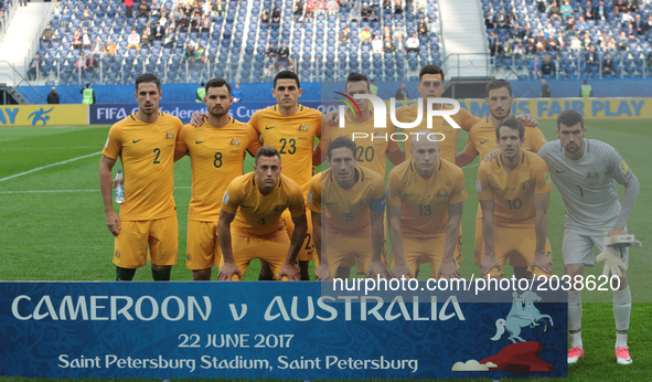 Players of the Australia national football team vie for the ball during the 2017 FIFA Confederations Cup match, first stage - Group B betwee...