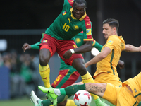 Vincent Aboubakar of the Cameroon national football team vie for the ball during the 2017 FIFA Confederations Cup match, first stage - Group...