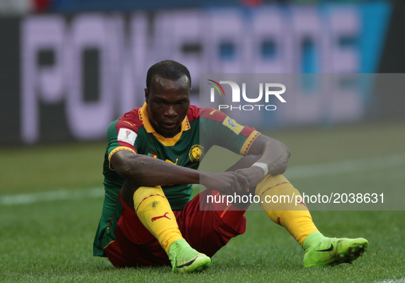 Vincent Aboubakar of the Cameroon national football team reacts during the 2017 FIFA Confederations Cup match, first stage - Group B between...