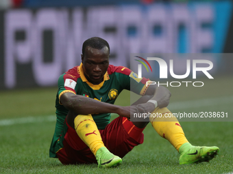 Vincent Aboubakar of the Cameroon national football team reacts during the 2017 FIFA Confederations Cup match, first stage - Group B between...