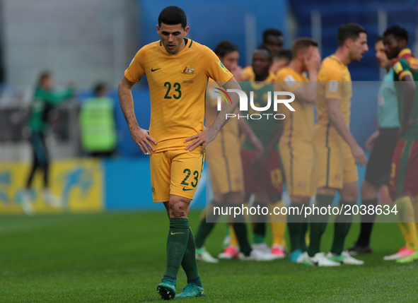 Tommy Rogic of the Australia national football team reacts during the 2017 FIFA Confederations Cup match, first stage - Group B between Came...
