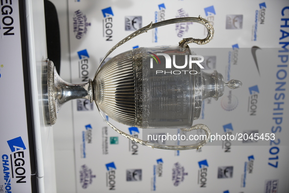 The AEGON Championships trophy is seen during the Feliciano Lopez of Spain press conference after his wictory against Marin Cilic of Croatia...