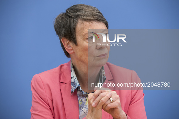 Environment Minister Barbara Hendricks attends a news conference to illustrate the work of the party during the last legislation at Bundespr...