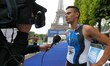 Hugo Celerier of France wins the mens race of the 2017 edition of the Paris triathlon on J...