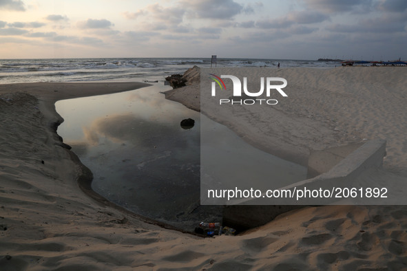 Sewage flows from an outlet into the sea in the Shati refugee camp, in Gaza City 05 July 2017 . Gazan people are reportedly falling ill from...