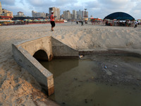 Sewage flows from an outlet into the sea in the Shati refugee camp, in Gaza City 05 July 2017 . Gazan people are reportedly falling ill from...
