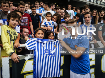 Presentation of Diego LLorente as a player of the Real Sociedad in the Anoeta Stadium at San Sebastian, on July 6, 2017. (