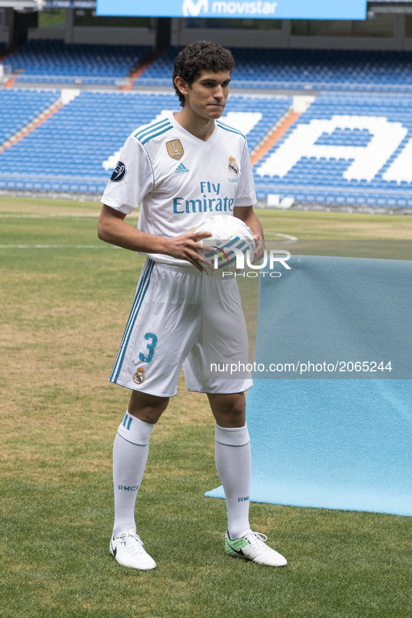 Real Madrid soccer player Jesus Vallejo is presented at Bernabeu stadium on July 7, 2017 in Madrid, Spain. 