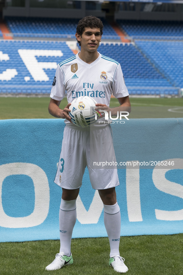 Real Madrid soccer player Jesus Vallejo is presented at Bernabeu stadium on July 7, 2017 in Madrid, Spain. 