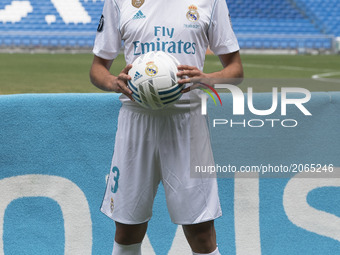 Real Madrid soccer player Jesus Vallejo is presented at Bernabeu stadium on July 7, 2017 in Madrid, Spain. (