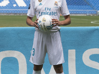 Real Madrid soccer player Jesus Vallejo is presented at Bernabeu stadium on July 7, 2017 in Madrid, Spain. (