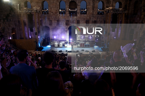 The American rock band Foo Fighters during concert in the Odeon of Herodes Atticus or Herodeon (built in 161 AD) at the foothills of the Ath...