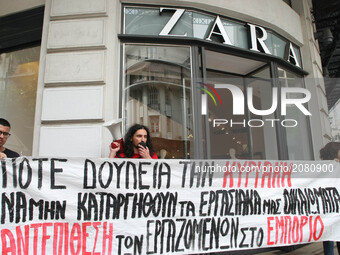 Greek shop workers protesting against the introduction of Sunday opening for stores in Thessaloniki, Greece, on July 16, 2017. (