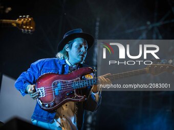 Win Butler of the canadian indie rock band Arcade Fire pictured on stage as they perform at Milano Summer Festival, Ippodromo San Siro Milan...