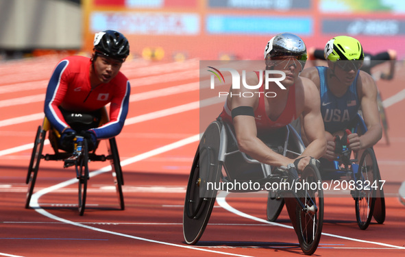 Marcel Hug (SUI) compete  in Men's 800m T54 Round 1 Heat 2 during IPC World Para Athletics Championships at London Stadium in London on July...