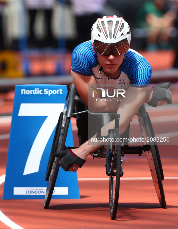 Nathan Maguire (GBR) compete  in Men's 800m T54 Round 1 Heat 3 during IPC World Para Athletics Championships at London Stadium in London on...
