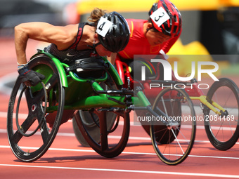 L-R Jessica Frotten of Canada and Hongzhuan Zhou of China  Women's 400M T53 Round 1 Heat 2 during IPC World Para Athletics Championships at...