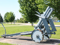 Military artillery displayed at the Canadian Forces Base Borden (CFB Borden) in Borden, Ontario, Canada. CFB Borden is the historic birthpla...
