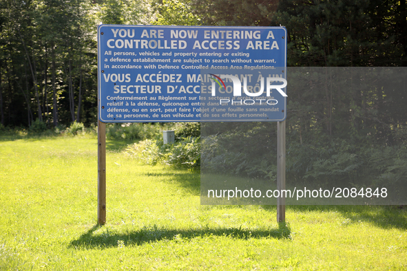 Warning sign at the Canadian Forces Base Borden (CFB Borden) in Borden, Ontario, Canada. CFB Borden is the historic birthplace of the Royal...