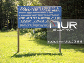 Warning sign at the Canadian Forces Base Borden (CFB Borden) in Borden, Ontario, Canada. CFB Borden is the historic birthplace of the Royal...