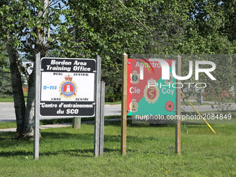 Signs at the Canadian Forces Base Borden (CFB Borden) in Borden, Ontario, Canada. CFB Borden is the historic birthplace of the Royal Canadia...