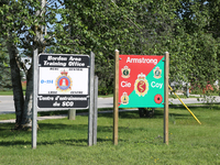 Signs at the Canadian Forces Base Borden (CFB Borden) in Borden, Ontario, Canada. CFB Borden is the historic birthplace of the Royal Canadia...