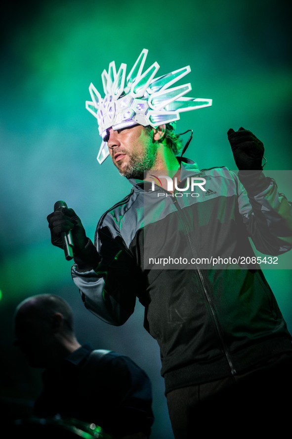 Jay Kay of the english acid jazz band Jamiroquai pictured on stage as they perform at Moon&Stars Festival 2017 in Locarno Switzerland on 18...