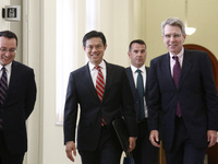  US Deputy Assistant Secretary for European and Eurasian Affairs  Hoyt Yee (C) and American Ambassador in Athens Geoffrey Ross Pyatt (R ) at...