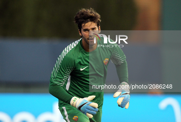 Roma goalkeeper Alisson (1) looks on  during an International Champions Cup match between AS Roma and Paris Saint-Germain FC at Comerica Par...
