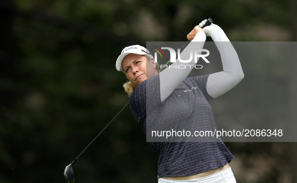 Brittany Lincicome of the United States tees off on the 12th tee during the first round of the Marathon LPGA Classic golf tournament at High...