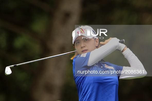 Na Yeon Choi of the Republic of Korea follows her shot from the 6th tee during the first round of the Marathon LPGA Classic golf tournament...