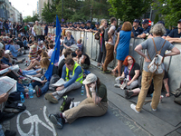 Hundreds of people in Warsaw protest in front of parliament on 20 July, 2017 after the conservative party pushed through justice reforms con...