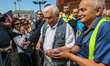 Former President of Poland Lech Walesa during the anti judicial reform protest is seen in...