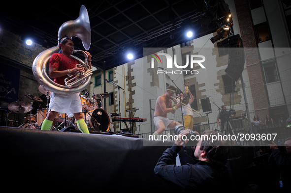 Performance of  Lucky Chops in the Trinidad Square during the 52 Heineken Jazzaldia on July 24, 2017 in San Sebastian, Spain. 